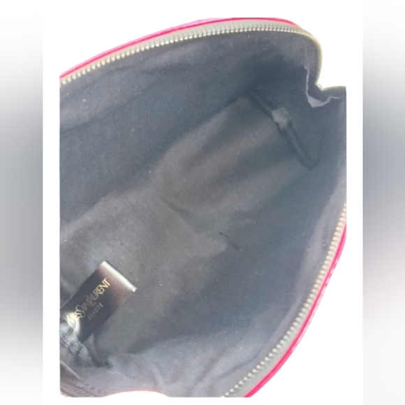 YVES SAINT LAURENT HOT PINK & BLACK PATENT LEATHER COSMETIC DOME POUCH NWT - Picture 7 of 12